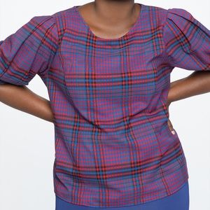 Eloquii Plaid Puff Sleeve Shirt Size 24